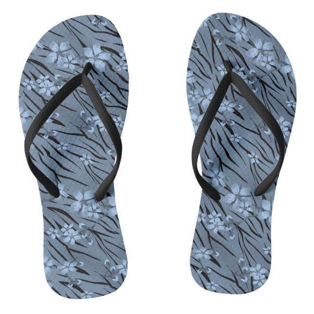 Tongs Floral, bleu, motif de tigre (Semelle)