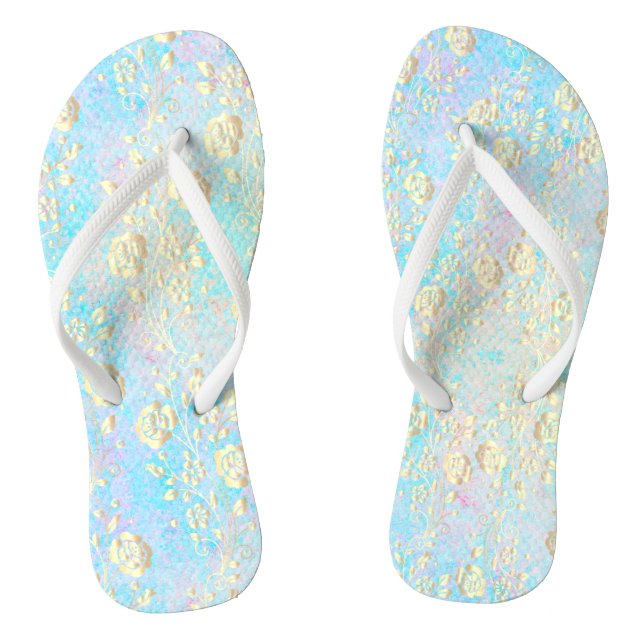 Tongs Floral d'or lumineux sur Pastels (Semelle)