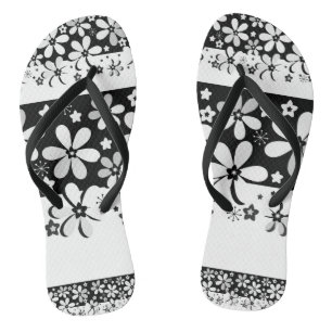 Tongs Floral noir et blanc