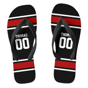 Tongs Football Jersey Noir Rouge Personnalisé