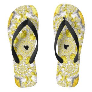 Tongs Fractale symétrique jaune doré abstrait