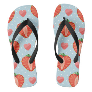 Tongs Fraises de coeur avec le pois et les coeurs