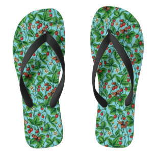 Tongs Fraises sauvages sur bleu piscine