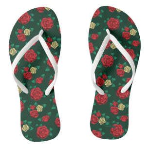 Tongs Frida Kahlo Motif Rose rouge et or