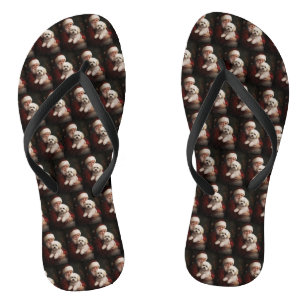 Tongs Frise de Bichon avec Noël Festif du Père Noël
