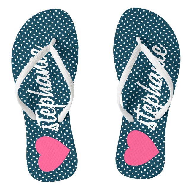Tongs Girly Pink Heart avec Pois et nom tendance (Semelle)