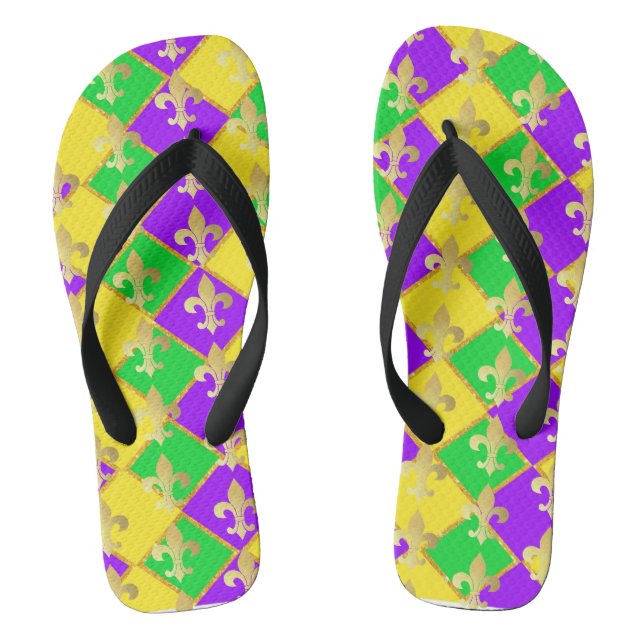 Tongs Gold Green Mardi Gras Harlequin Motif (Semelle)