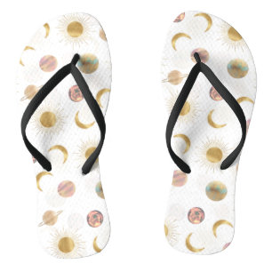Tongs Gold Sun Moon Planètes Space Illustration blanche