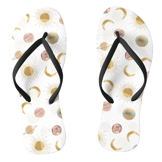 Tongs Gold Sun Moon Planètes Space Illustration blanche (Semelle)