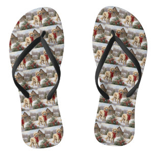Tongs Golden Retriever Dog in Snow Christmas