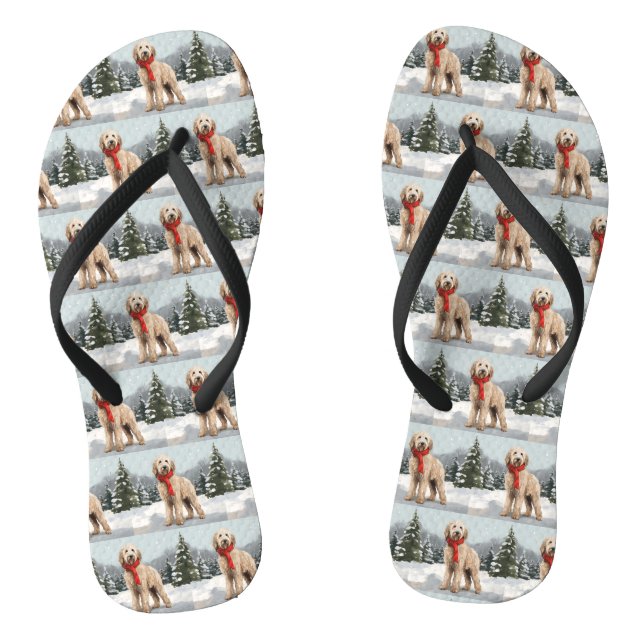 Tongs Goldendoodle Chien dans Noël de neige (Semelle)