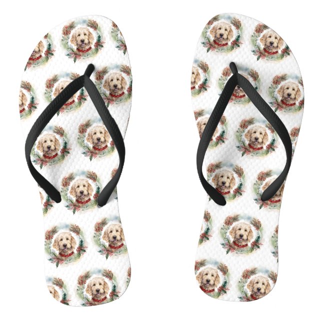 Tongs Goldendoodle Christmas Wreath Festive Pup (Semelle)