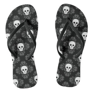 Tongs Gothique crâne d'été damassé Halloween adorable