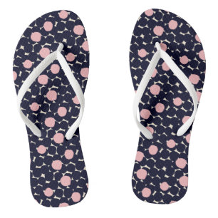 Tongs Grand Motif point bleu et rose