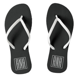Tongs Gras moderne 3 initiales Monogramme Blanc sur no