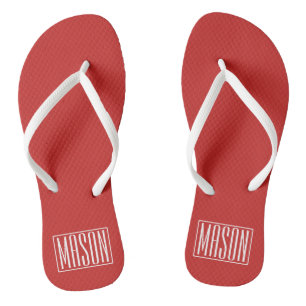 Tongs Gras & Moderne votre nom ou mot Blanc sur rouge