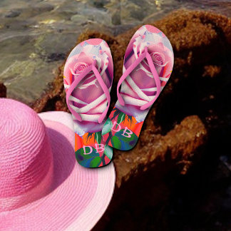 Tongs Gras Rose Rose Bohême Artsy Floral Monogramme