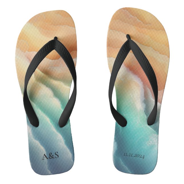 Tongs Green Pink Ocean Beach ÉTÉ Aquarelle Élégante (Semelle)