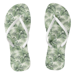 Tongs Green Tropical Palm Feuille Motif