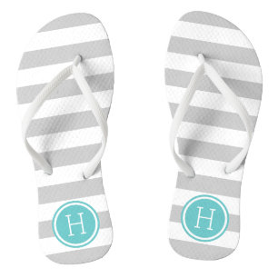 Tongs Gris et turquoise Rayures de preppy Monogramme