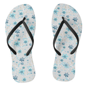 Tongs Gris floral, rétro, gris, bleu, élégant