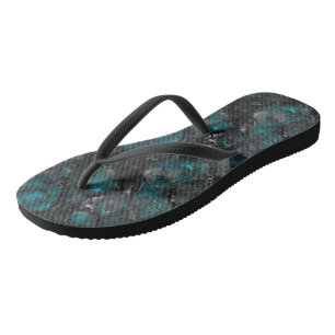 Tongs gris turquoise et blanc abstrait