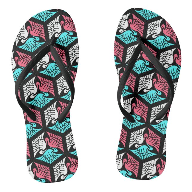 Tongs Grues japonaises, corail, turquoise et noir (Semelle)