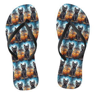 Tongs Halloween Affenpinscher avec la peur Citrouille