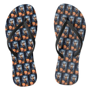 Tongs Halloween Airedale Avec Peur Citrouille