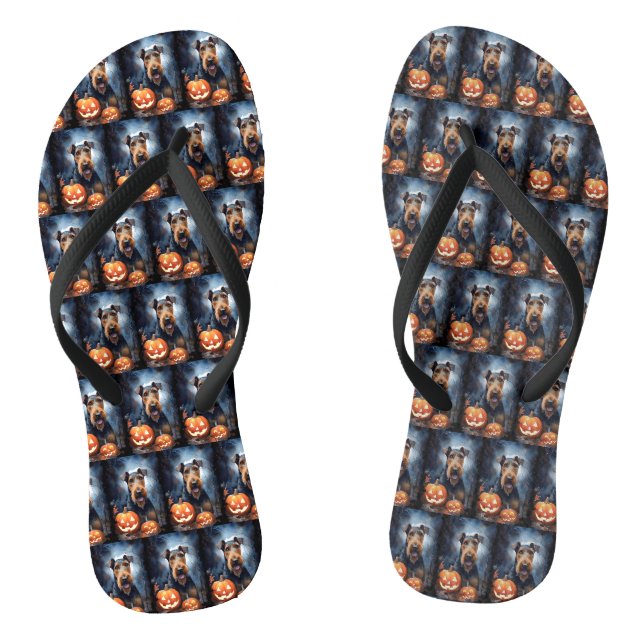 Tongs Halloween Airedale Avec Peur Citrouille (Semelle)