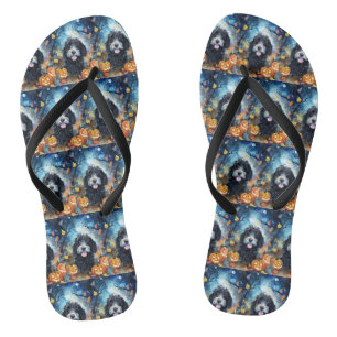 Tongs Halloween Bernedoodle Avec La Peur Citrouille