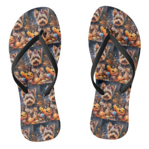 Tongs Halloween Biewer Terrier Avec La Peur Citrouille