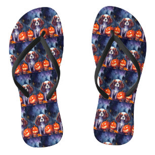 Tongs Halloween Cavalier King Charles Citrouille espagno
