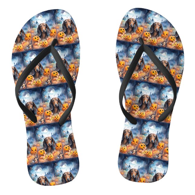 Tongs Halloween Dachshund Avec La Peur Citrouille (Semelle)