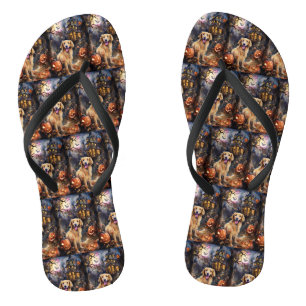 Tongs Halloween Golden Retriever avec citrouilles effray