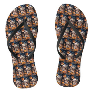 Tongs Halloween Lhassa Apso Avec Peur Citrouille