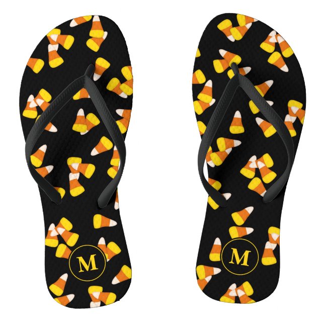 Tongs Halloween motif de maïs bonbon monogrammé (Semelle)