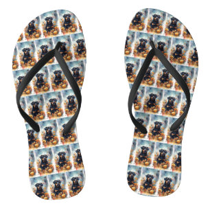 Tongs Halloween Rottweiler avec la peur Citrouille