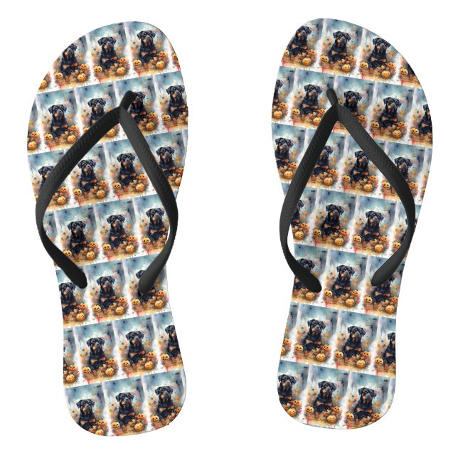 Tongs Halloween Rottweiler avec la peur Citrouille (Semelle)