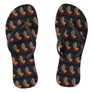Tongs Halloween Rough Collie Avec Citrouille effroi