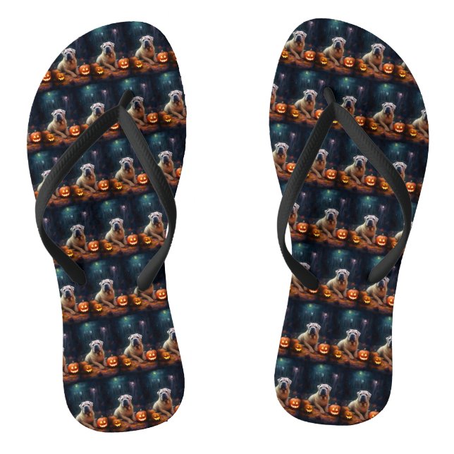 Tongs Halloween Shar Pei Avec La Peur Citrouille (Semelle)