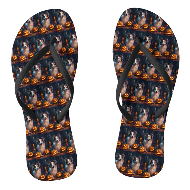 Tongs Halloween Shetland Sheepdog Avec la peur Citrouill (Semelle)