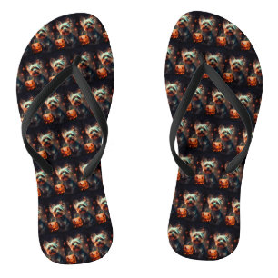 Tongs Halloween Yorkshire Terrier Avec La Peur Citrouill