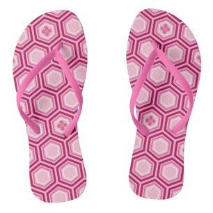 Tongs Hexagonal Kimono Imprimer, Bourgogne et rose