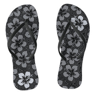 Tongs Hibiscus à accents hawaïens floraux de l'île rayé