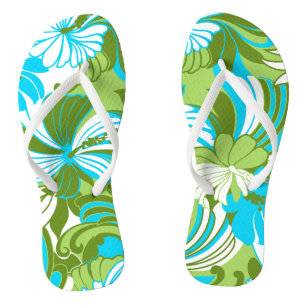 Tongs Hibiscus Jungle Hawaiian Tropical Floral Lime