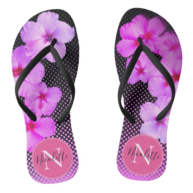 Tongs Hibiscus rose chaud Monogramme (Semelle)