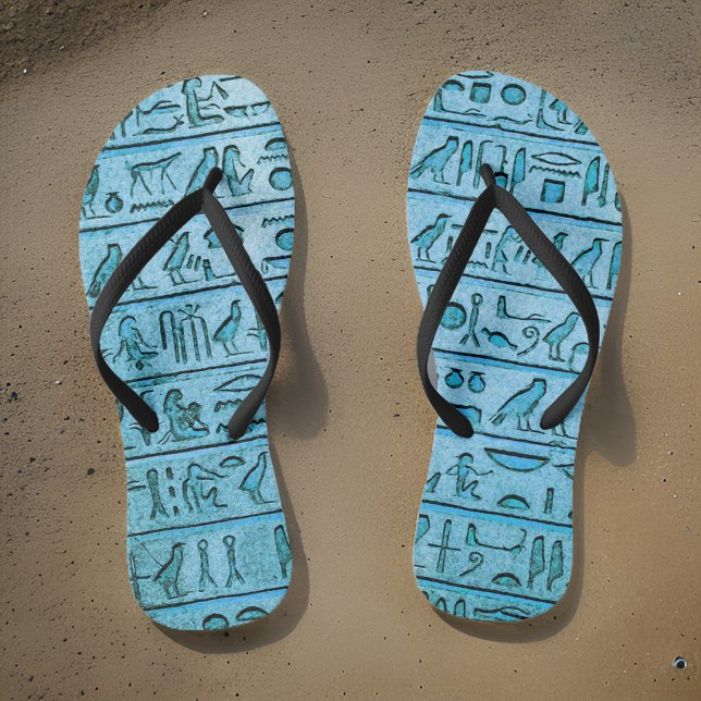 Tongs Hiéroglyphes égyptiens antiques bleu (Walk like an ancient Egyptian in our stylish flip flops! 👣💙 #HieroglyphicChic #SummerVibes)