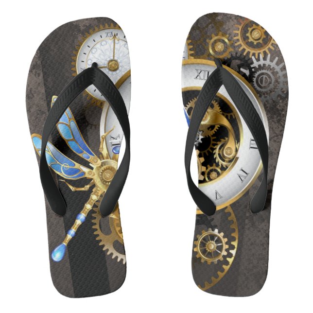 Tongs Horloge à vapeur avec libellule mécanique (Semelle)