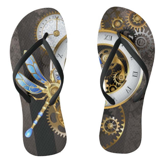 Tongs Horloge à vapeur avec libellule mécanique (Semelle)